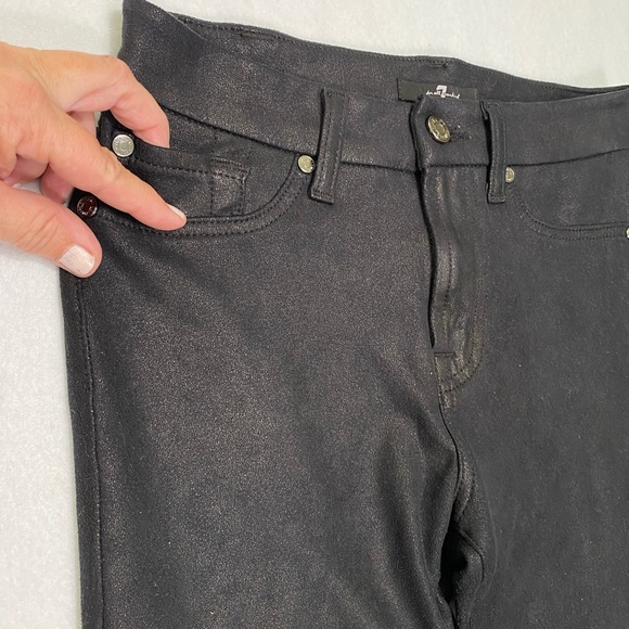 7 For All Mankind Shiny Spandex Black Skinny Pants Size 26 #1340 - Picture 3 of 12
